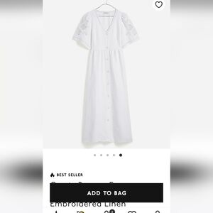 MADEWELL CASSIE Button Front Midi Dress in Embroidered Linen size large